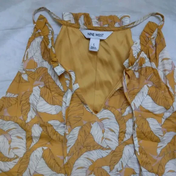 Nine West Textured Tiered Dress Sleeveless Yellow Summer Lined Womens Large - Picture 7 of 14